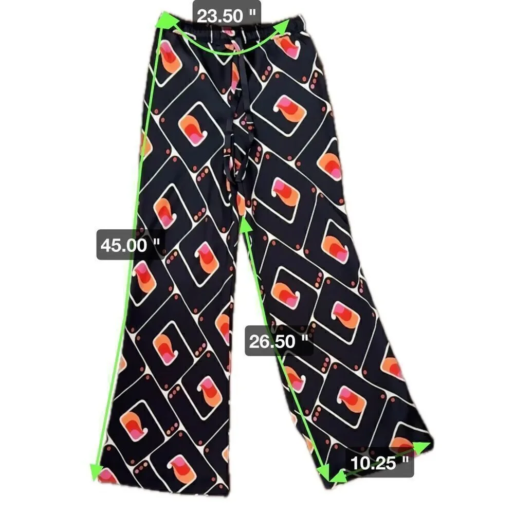 Zara Geometric Printed Pants Women's XS‎ Blue Orange Elastic Waistband